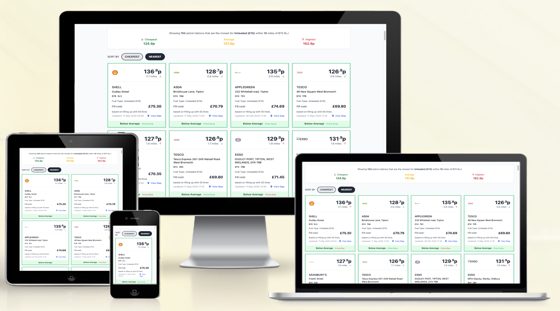 PetrolPrices.co.uk on various devices